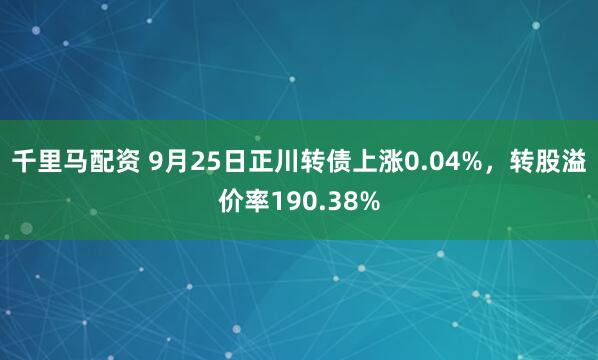 千里马配资 9月25日正川转债上涨0.04%，转股溢价率190.38%